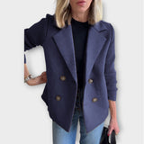 Double-Breasted Knit-Sleeve Blazer
