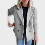 Double-Breasted Knit-Sleeve Blazer
