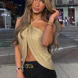 Stasia Sparkly Knit Split Front Top