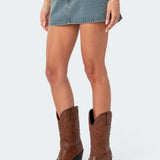 Studded Low Rise Washed Denim Mini Skirt