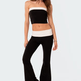 Contrast Fold Over Flared Leggings