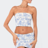 Delft Print Strapless Top