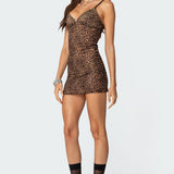 Leopard Print Mesh Mini Dress
