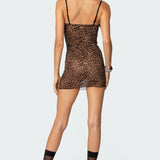 Leopard Print Mesh Mini Dress