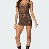Leopard Print Mesh Mini Dress