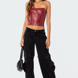 Moss Faux Leather Lace Up Corset