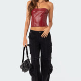 Moss Faux Leather Lace Up Corset