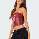 Moss Faux Leather Lace Up Corset