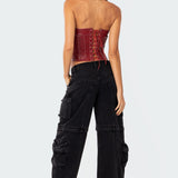 Moss Faux Leather Lace Up Corset