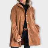 Corduroy Button-Front Hooded Jacket