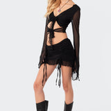 Indigo Tie Front Mesh Crop Top
