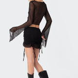Indigo Tie Front Mesh Crop Top