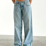 Roomy Extra Wide Low Rise Jeans in Washed Blue Green