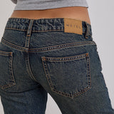 Extra Low Rise Flare Jeans in Dirty Green