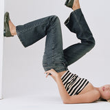 Extra Low Rise Flare Jeans in Dirty Green