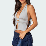 Luma Split Front Backless Halter Top