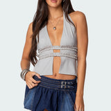 Luma Split Front Backless Halter Top