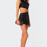 Asymmetric Cut Out Sequin Mini Dress