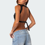 Porsha Open Back Faux Leather Crop Top