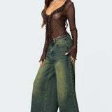 Sheer Mesh Ruffled Top