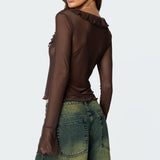 Sheer Mesh Ruffled Top