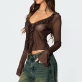 Sheer Mesh Ruffled Top