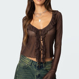 Sheer Mesh Ruffled Top