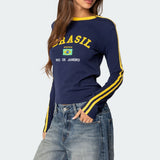 Brasil Embroidered Long Sleeve T Shirt