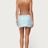 Textured Sequin Backless Mini Dress