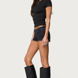 Moirah Rhinestone Denim Micro Shorts
