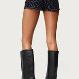 Moirah Rhinestone Denim Micro Shorts