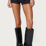Moirah Rhinestone Denim Micro Shorts