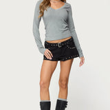 Larna V Neck Ribbed T Shirt