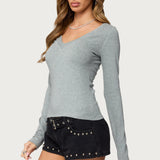 Larna V Neck Ribbed T Shirt