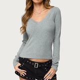 Larna V Neck Ribbed T Shirt