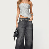 Sequin Asymmetric Slit Strapless Top