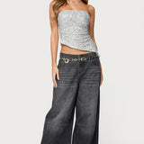 Sequin Asymmetric Slit Strapless Top