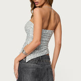 Sequin Asymmetric Slit Strapless Top
