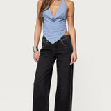 Zenya Backless Cowl Neck Halter Top