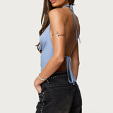 Zenya Backless Cowl Neck Halter Top