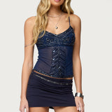 Azelia Beaded Sheer Mesh Top