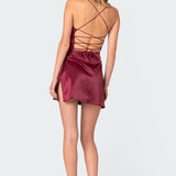 Whitney Lace Trim Satin Effect Mini Dress