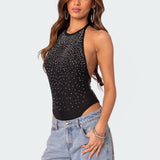 Open Back Mesh Rhinestone Bodysuit