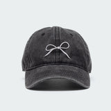 Embroidered Bow Washed Baseball Cap