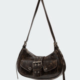 Washed Faux Leather Buckle Bag
