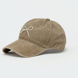 Embroidered Bow Washed Baseball Cap