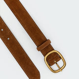 Oval Buckle Faux Suede Belt