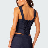 Jemma Lace Up Denim Corset