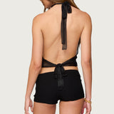 Shiny Knit Cowl Neck Backless Top