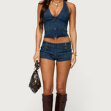 Sashe Button Up Denim Halter Top